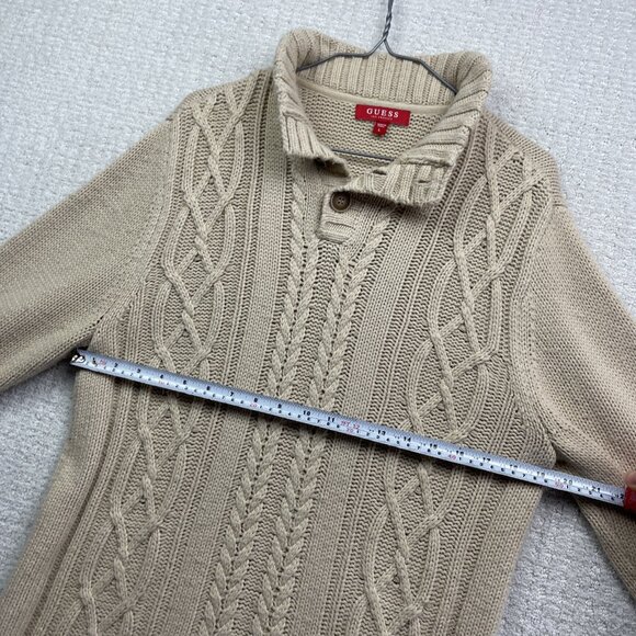 Guess  Cable Knit Fisherman Sweater Mens Sz L Off-White Beige Heavyweight Grunge - Picture 6 of 12